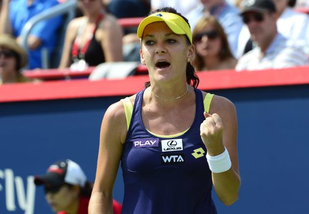 Agnieszka Radwanska, of Poland, reacts during her final match against Venus Williams, of the United States, during the Rogers Cup tennis tournament on Sunday, Aug. 10, 2014, in Montreal. (AP Photo/The