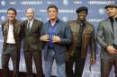 Antonio Banderas, Jason Statham, Sylvester Stallone, Wesley Snipes and Kellan Lutz pose on the red carpet for the German premiere of "The Expendables 3" in the western German city of Cologne