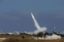 An Iron Dome launcher fires an interceptor rocket in the southern Israeli city of Ashdod