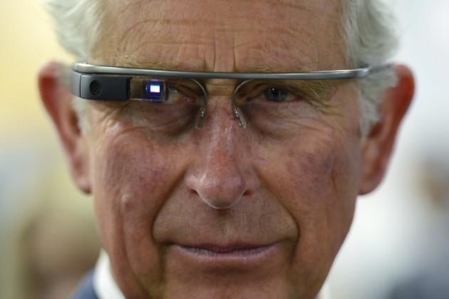 Prince Charles tries on Google Glass in Winnipeg, Manitoba, on Wednesday, May 21, 2014. The Prince of Wales was in Winnipeg as part a four-day trip to Canada with his wife, Camilla. (AP Photo/The Cana