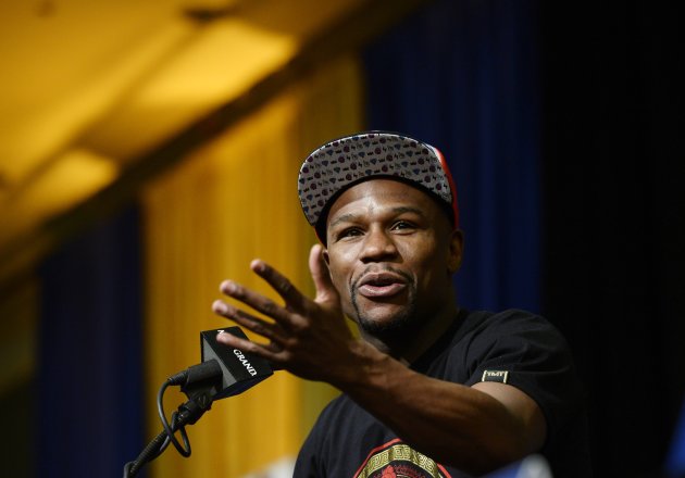 LAS VEGAS, NV - MARCH 8: Floyd Mayweather Jr. announces his upcoming Marcos "El Chino" Maidana during a news conference at at the MGM Grand Hotel/Casino March 8, 2014, in Las Vegas, Nevada. (Photo by Kevork Djansezian/Getty Images)