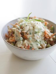 This April 21, 2014, photo shows farro and vegetable salad with cucumber ranch dressing in Concord, N.H. (AP Photo/Matthew Mead)