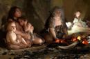 An exhibit shows the life of a neanderthal family in a cave in the new Neanderthal Museum in the northern town of Krapina