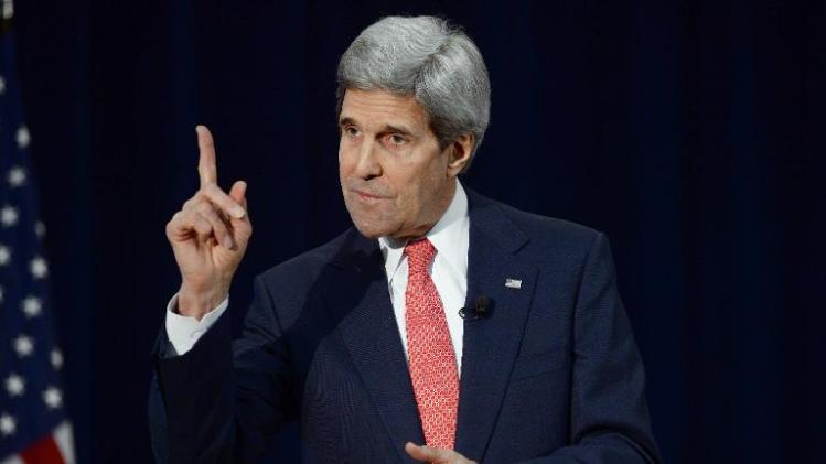 US Secretary of State John Kerry speaks during a town hall meeting with university students at the State Department in Washington, DC on March 18, 2014