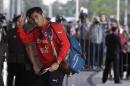 Chile's national soccer team player Herrera   arrives at Hotel Bourbon in Luque