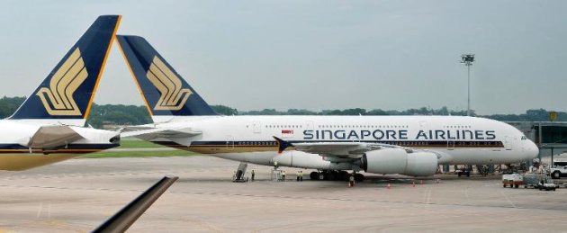 A Singapore Airlines&amp;#39; Airbus A380 passenger jet in Singapore on November 23, 2009