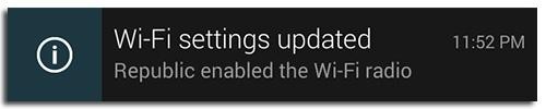 Screenshot reading 'Wi-Fi settings updated'