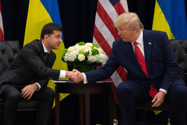 Donald Trump, right, and Volodymyr Zelensky