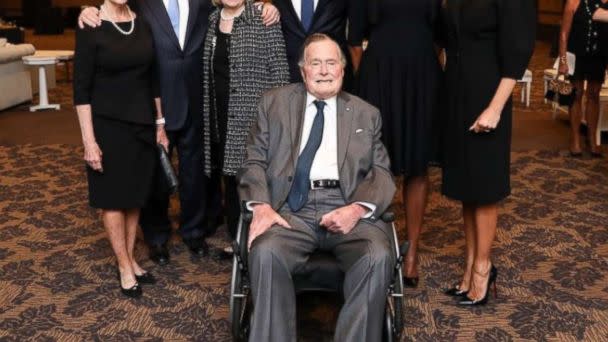 PHOTO: Former Presidents George W. Bush, Bill Clinton and Barack Obama, along with first ladies Laura Bush, Hillary Clinton, Michelle Obama and Melania Trump, pose for a photo with George H.W. Bush at the funeral of Barbara Bush on April 22, 2018. (Paul Morse Photo -- Office of George H.W.. Bush)