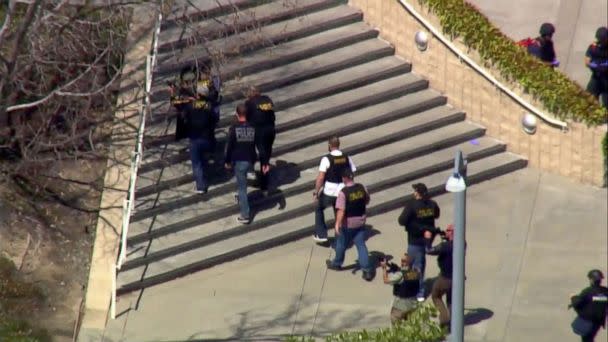 PHOTO: California police respond to reports of an active shooter at the YouTube headquarters in San Bruno, Calif., April 3, 2018. (KGO)