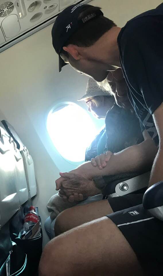A man on a Southwest Airlines flight is being applauded for comforting a 96-year-old woman who was scared of flying (Credit: Facebook)