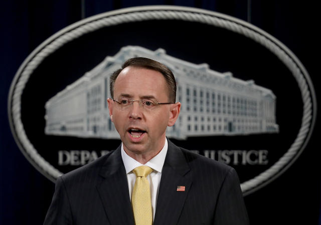 Deputy Attorney General Rod Rosenstein announced last week the indictment of 13 Russian nationals and three Russian organizations for meddling in the 2016 U.S. presidential election. (Win McNamee via Getty Images)