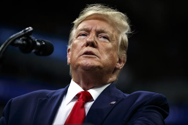 President Donald Trump speaks during a campaign rally at the Target Center, Thursday, Oct. 10, 2019, in Minneapolis. (AP Photo/Evan Vucci)