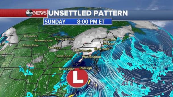 Another storm will move into the Northeast on Sunday night with heavy rain and snow. (ABC News)
