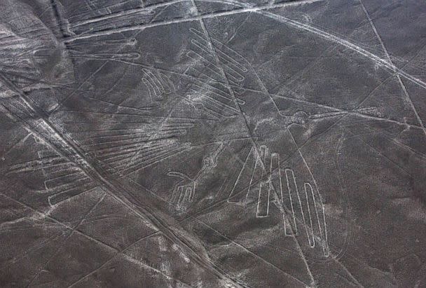 PHOTO: An aerial view of the condor geoglyph in the Nazca desert, in southern Peru is pictured in this Dec. 8, 2014 file photo. (Rodrigo Abd/AP, FILE)