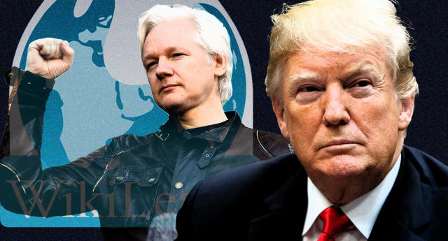 Julian Assange and President Trump. (Photo illustration: Yahoo News; photos: AP)