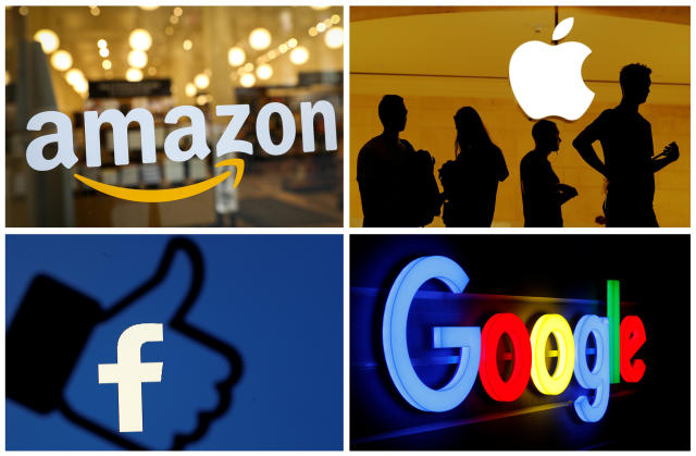 Los logos de Amazon, Apple, Facebook y Google (REUTERS/File Photos)