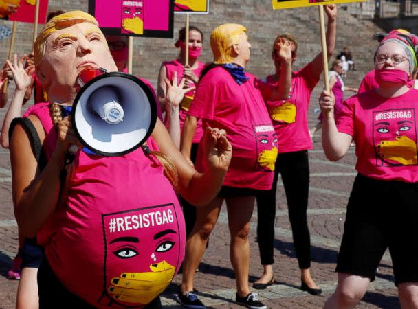 PHOTO: Protesters demonstrate against President Donald Trump at Senate Square at the Putin summit in Helsinki, Finland, July 16, 2018. (Ints Kalnins/Reuters)