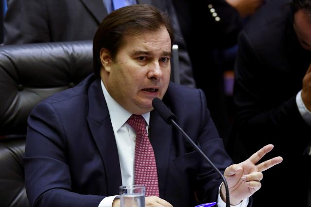 Brazilian Lower House President Rodrigo Maia speaks during the beginning of the pension reform voting process at the National Congress in Brasilia on July 9, 2019. - After several delays and amendments in the original bill sent to Congress by Brazils government, officialist deputies are working to get the approval necessary for sending the pension reform proposal to Senate before Congress mid-year recess (Photo by EVARISTO SA / AFP) (Photo credit should read EVARISTO SA/AFP via Getty Images)