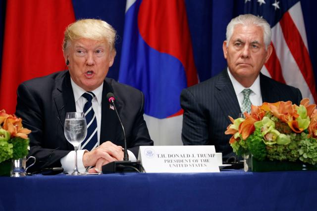 Former Secretary of State Rex Tillerson is pictured alongside President Donald during a luncheon at the Nations General Assembly.