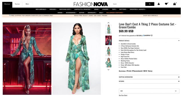 A peça plagiada pela Fashion Nova era vendida por cerca de R$ 300 no site da marca (Foto: Reprodução/Fashion Nova)