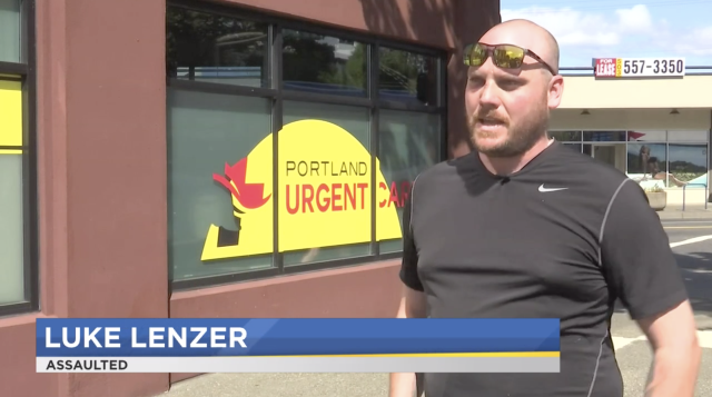 Luke Lenzner says two people attacked him at a Portland, Oregon bar for wearing a 
