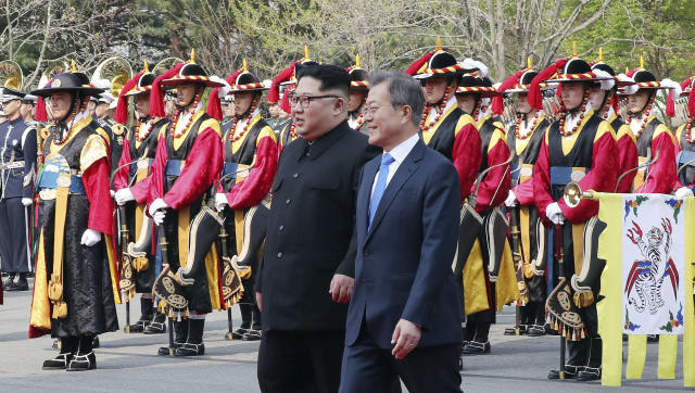 Historic – Kim Jong-un reportedly joked that he would stop disturbing the South Korean President’s sleep with missile tests (Picture: AP)