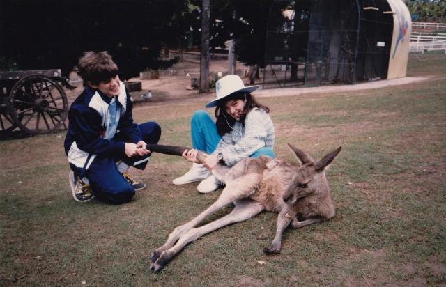 Varnish (right) and her brother Daniel pretending to pull a kangaroo's tail at Brisbane's Lone Pine Sanctuary, Australia during the summer of 1986. (Photo: Courtesy of Jo Varnish)