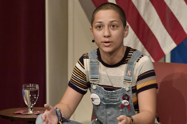 Emma Gonzalez speaks at a panel discussion about gun violence at Harvard University on March 20, 2018.Â 