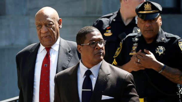 PHOTO: Actor and comedian Bill Cosby exits Montgomery County Courthouse after a jury convicted him in a sexual assault retrial in Norristown, Pa, April 26, 2018. (Brendan McDermid/Reuters)