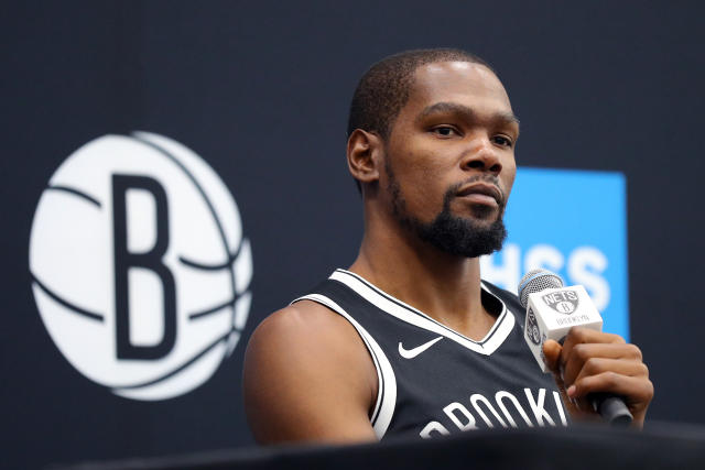 Kevin Durant #7 of the Brooklyn Nets speaks to media during Brooklyn Nets Media Day at HSS Training Center on September 27, 2019 in the Brooklyn Borough of New York City. (Photo: Mike Lawrie/Getty Images)