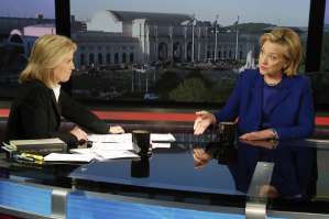 Clinton sits for an interview with Van Susteren at the FOX News Channel studio in Washington
